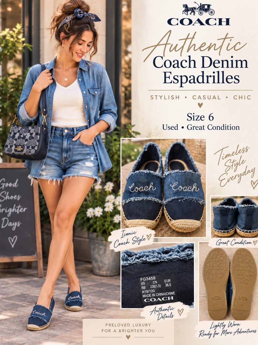 Authentic Coach Denim Espadrilles – Size 6